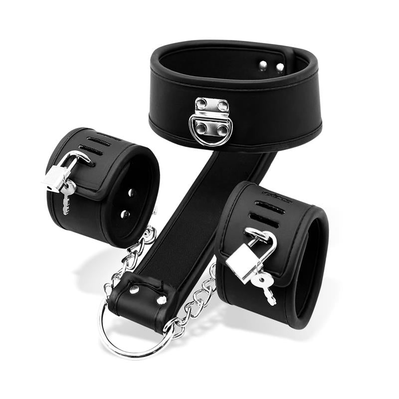 Set De Collar Con Esposas Y Para Muñecas Cuero Vegano