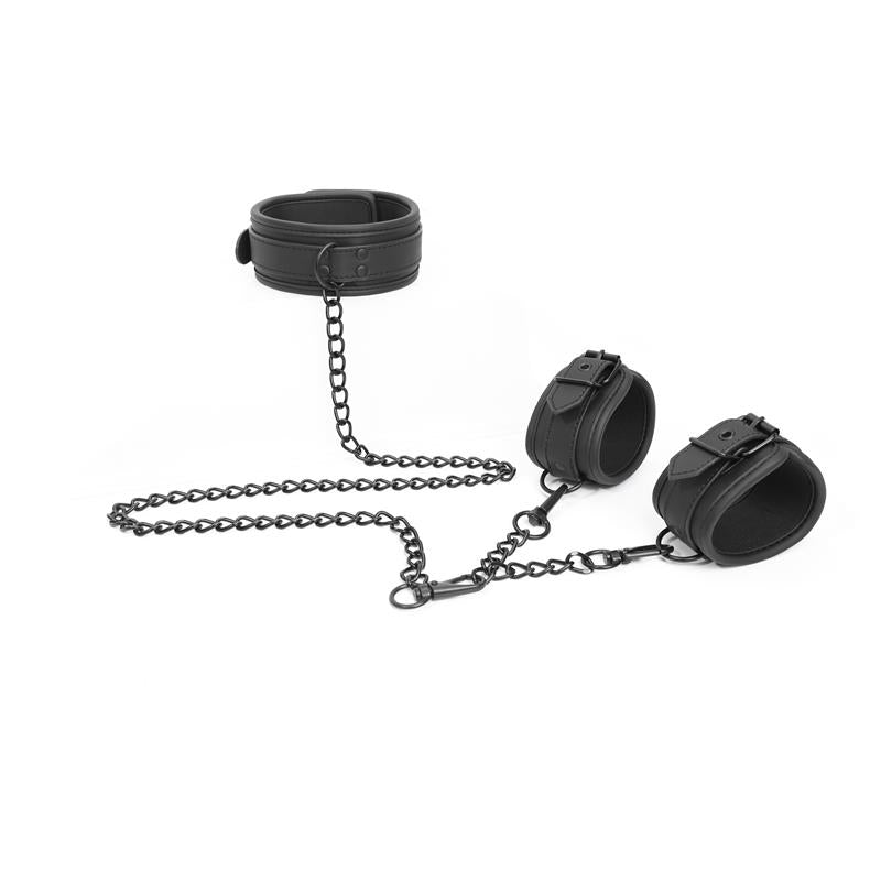 Set De Collar Y Esposas Para Muñecas Cuero Vegano