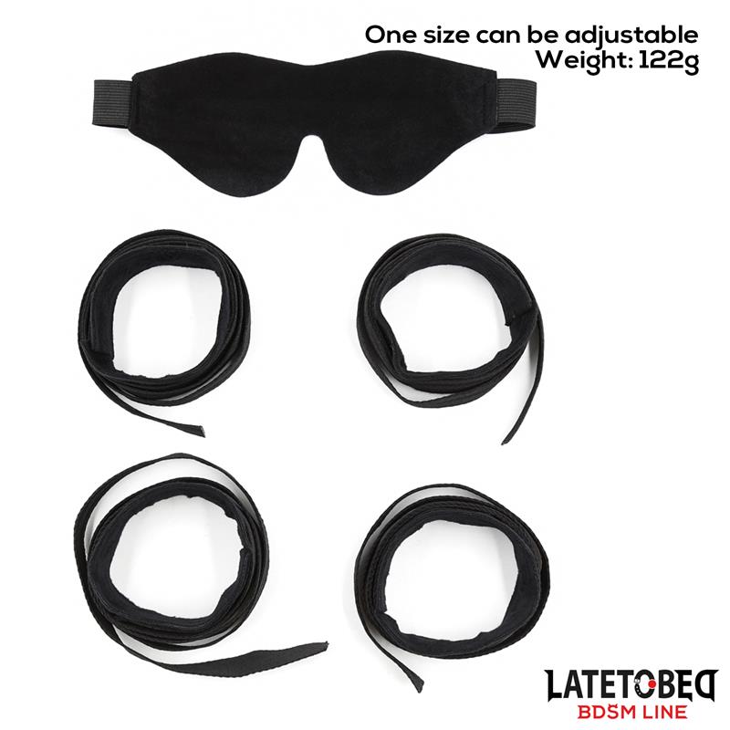Set De Resticciones 3 Piezas Antifaz, Esposas Muñecas Y Tobillos Ajustables