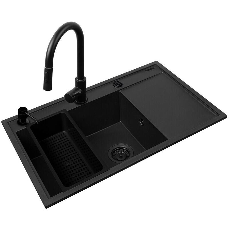 Set - Fregadero Pyramis Camea (79x50) 1b 1d L + Bateria Idea Black Edition - 070168402be - Volcano