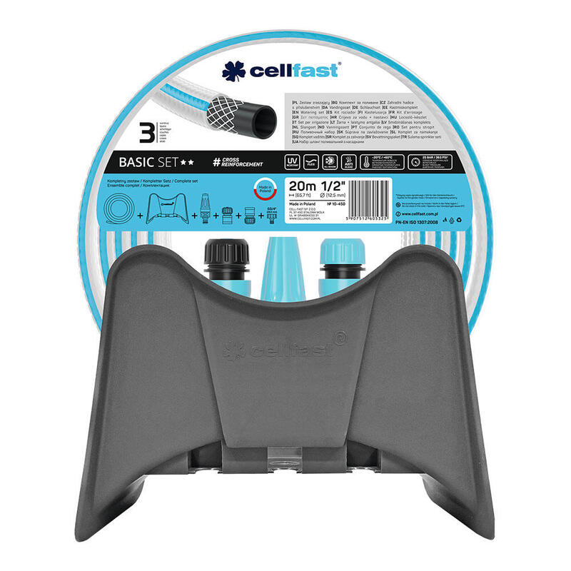 Set Riego Basic, Manguera 12 Mm X 20 M, Soporte Colgador Y Conectores Cellfast