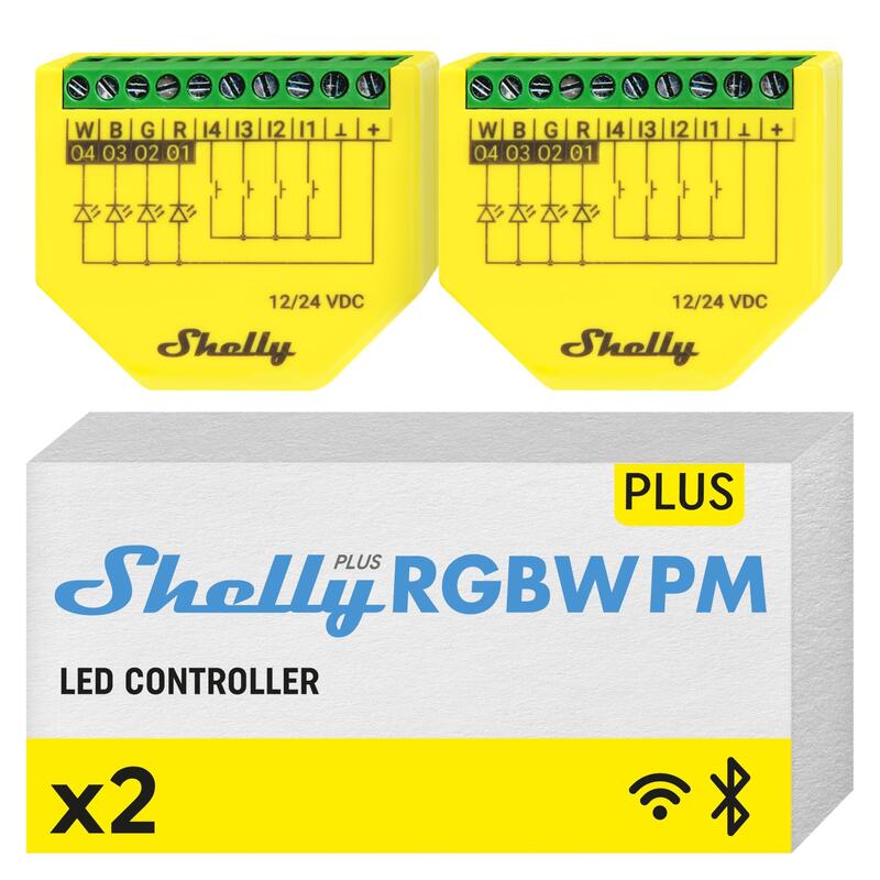 Shelly · Empotrado · Plus Rgbw Pm · Pack De 2 · Led Controlador De Iluminación · Wlan · Bt