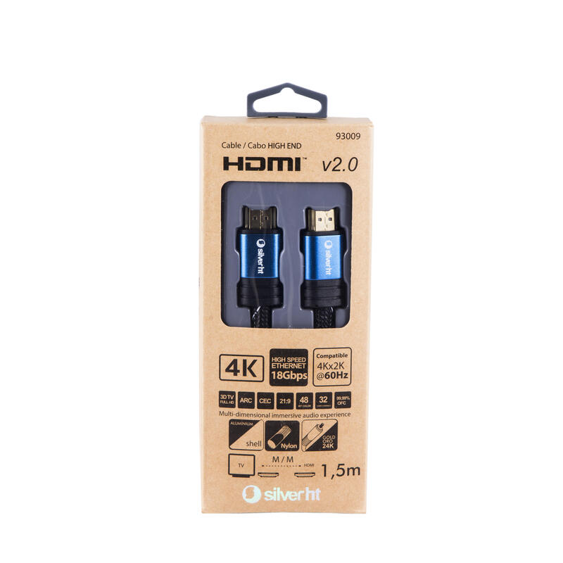 Silverht Cable Hdmi 93009 Para Tv 4k V2.0 Conectores Macho-Macho De Aluminio BaaAdos En Oro Compatible 3d Full Hd 1.5m Negro