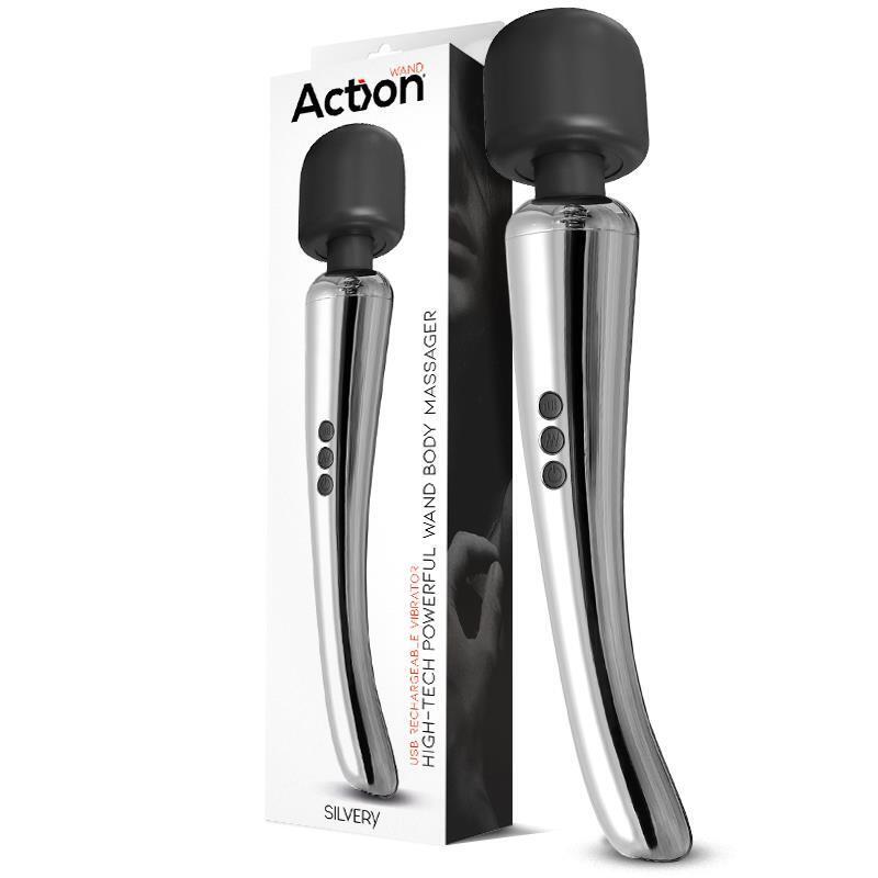 Silvery Wand Masajeador High-Tech Súper Potente Inalámbrico Usb Color Cromo Silicona