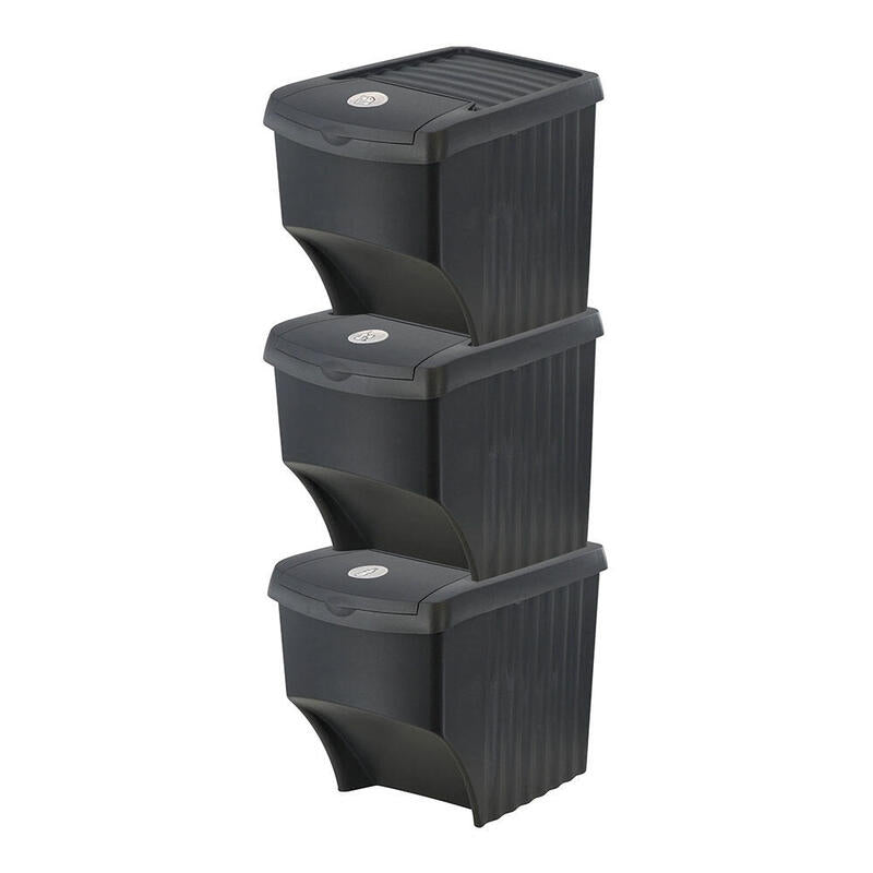 Sistema De 3 Cubos Apilables Para Reciclaje 39,2 X 29,3 X 45,6 Cm, 3 X 22 L