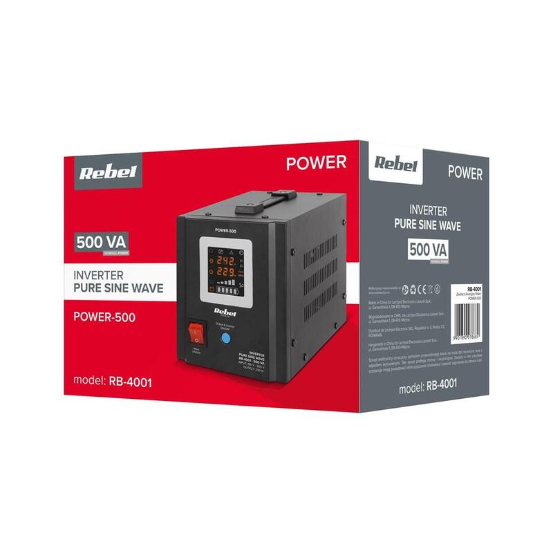 Sistema De Alimentación De Emergencia Rebel Power-500: Inversor Con Onda Sinusoidal Pura Y Función De Carga De 12 V, 230 V, 500 Va/300 W