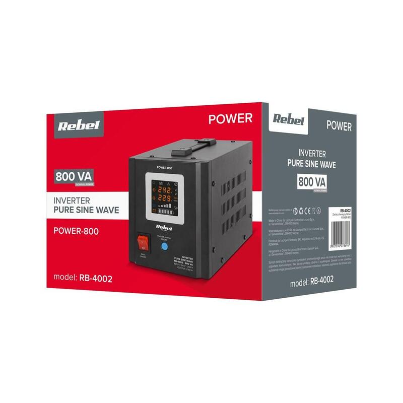 Sistema De Alimentación De Emergencia Rebel Power-800: Inversor Con Onda Sinusoidal Pura Y Función De Carga De 12 V, 230 V, 800 Va/500 W
