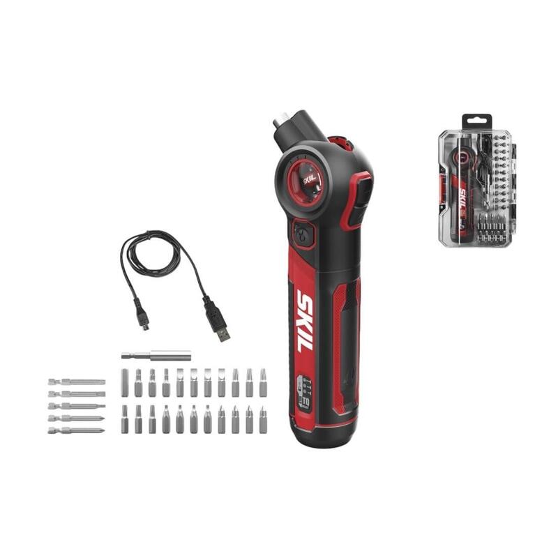 Skil Destornillador Inalámbrico De 4v Con Cabeza Inclinable 2714ga (Incl. Cargador Usb-C, Estuche Y 28 Accesorios)