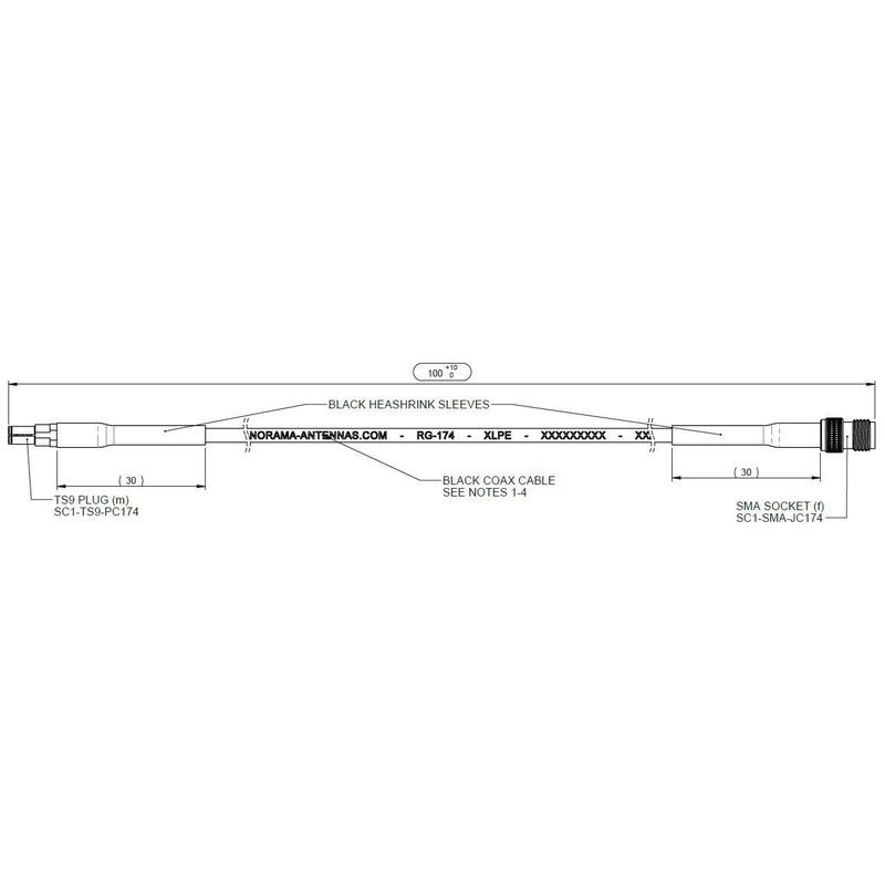 Sma Socket (F) - Ts9 Plug (M)  Rg174 Coax Cable 100mm Long