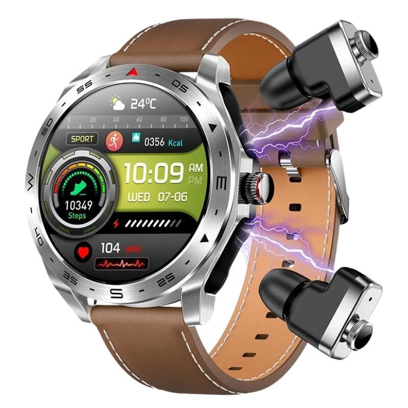 Smartwatch T95 Marrón Con Correa De Cuero Y Auriculares