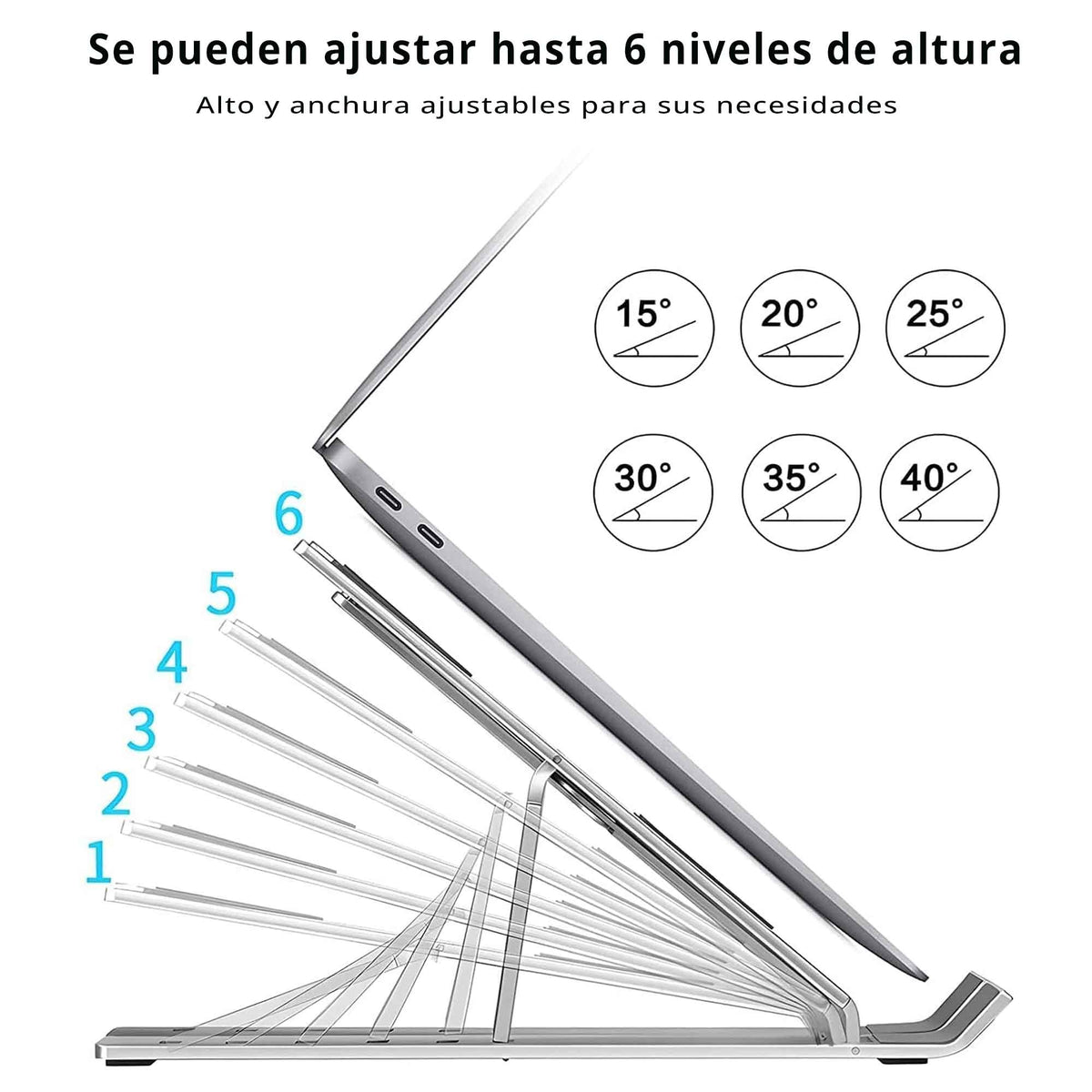 Soporte De Aluminio Para Portátil Con 6 Niveles De Ajuste