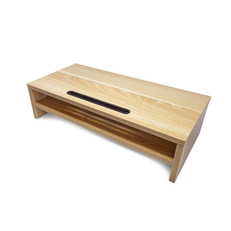 Soporte Elevador Mesa Monitor Portátil Phoenix Madera 2 Alturas Organizador De Cables Color Madera Natural