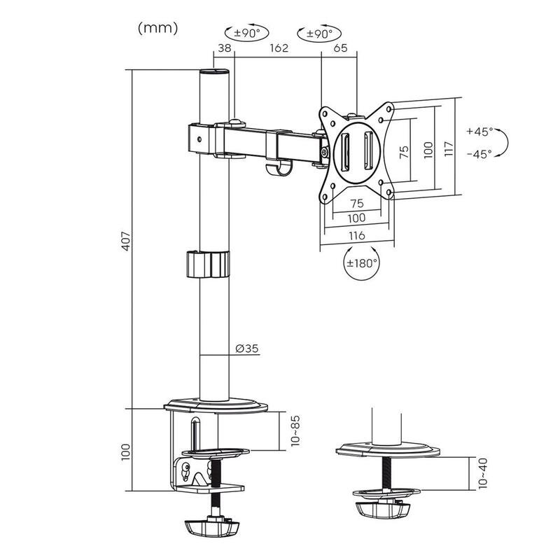 Soporte Maclean Mc-572n De Sobremesa Para Monitor Lcd, Brazo Único, Vesa 75x75 Y 100x100, 17-32", 9kg
