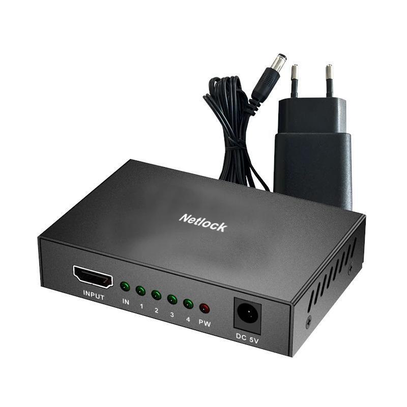 Splitter Hdmi 4k/30hz De 4 Puertos Mini Metalico Con Alimentador Incluido