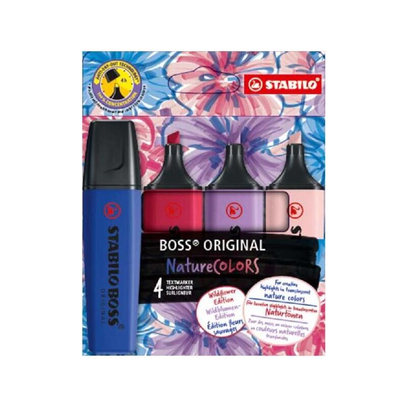 Stabilo Boss Naturecolors Wildflower Edition Pack De 4 Marcadores - Trazo Entre 2 Y 5mm - Tinta Con Base De Agua -