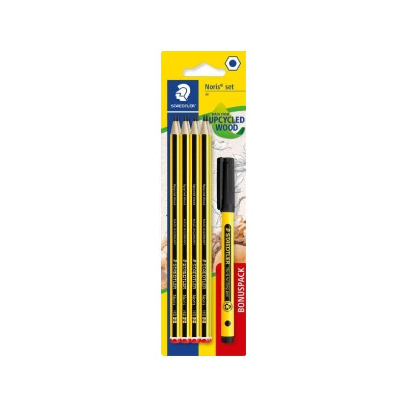 Staedtler Noris 120 Pack Con 8 Lapices De Grafito Hexagonales Hb + 1 Fineliner Noris Writing Pen 307 Negro -