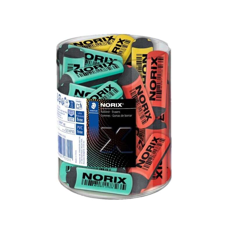 Staedtler Norix Expositor Con 30 Gomas De Borrar - Sin Pvc, Ftalatos Ni Latex - Minimo Residuo - Colores Surtidos