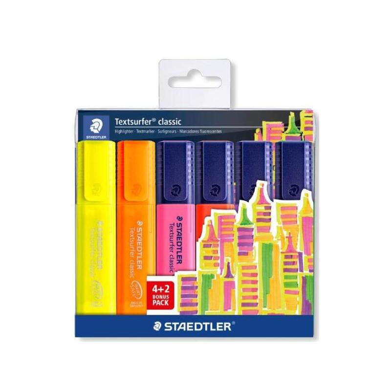 Staedtler Textsurfer Classic 364 Pack De 6 Marcadores Fluorescentes - Secado Rapido - Trazo 1 - 5mm Aprox - Colores
