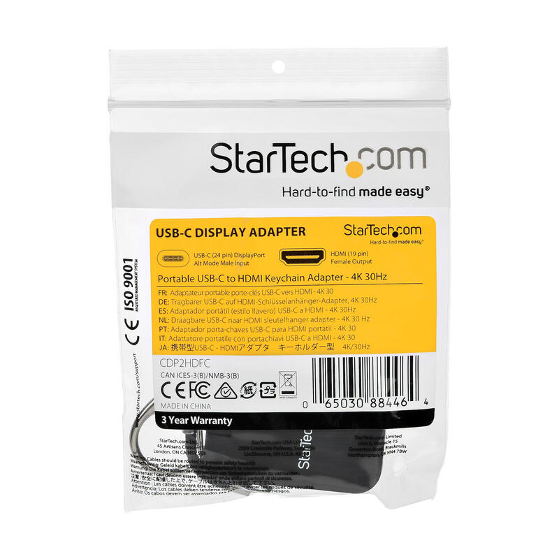 Startech.Com Adaptador Portátil Usb-C A Hdmi - Con Enlace Tipo Llavero De Conexión Fácil Y Rápida, Usb Tipo C, Salida Hdmi, 3840 X 2160 Pixeles