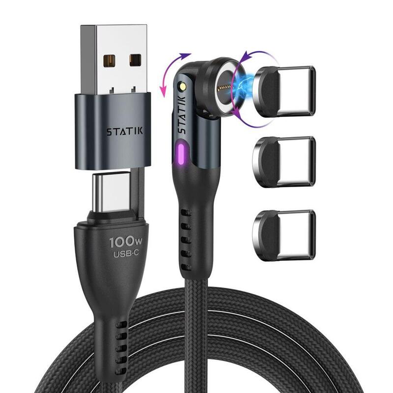 Statik 360pro Braided Rotating 3 Magn. Tips Usb-C Cable Black 2m