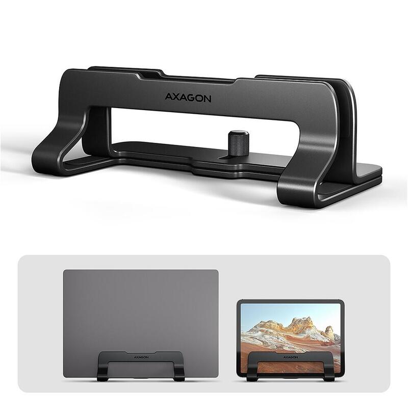 Axagon Stnd-Vb Vertikaler Laptop-Ständer, Einstellbare Breite, Aluminium Soporte Para Ordenador Portátil Y Tableta Negro 43,9 Cm (17.3")