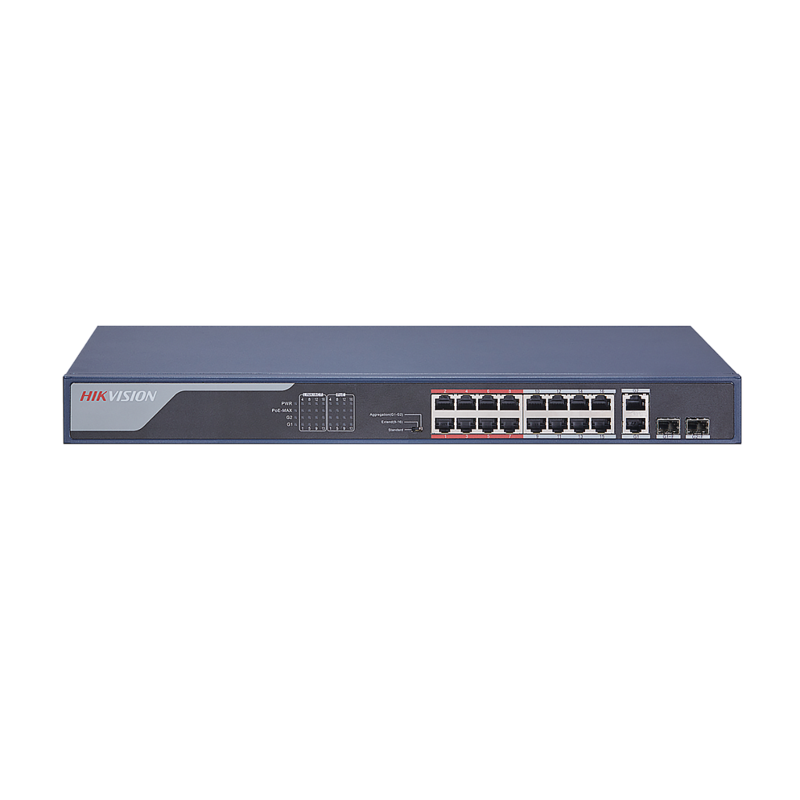 Switch Hikvision 16 Puertos Poe 10/100m Rj45, 2 Puertos Gigabit Rj45, 2 Puertos Gigabit Sfp, 230w