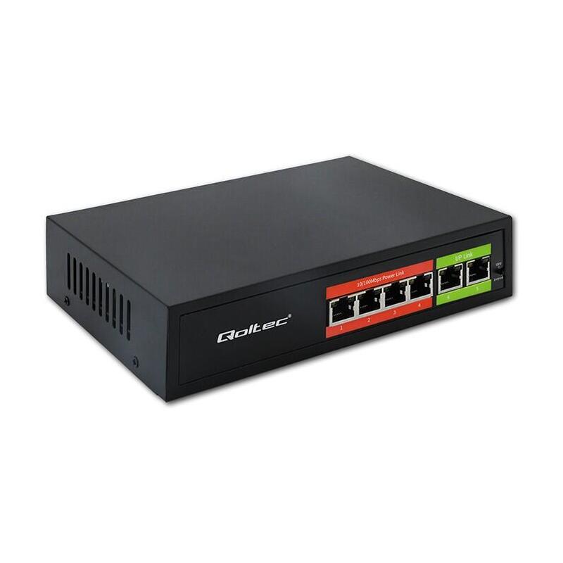 Switch Qoltec 52289 Fast Ethernet Poe 4x Rj45 Poe 2x Rj45 Uplink 65w 10 100 Mb S