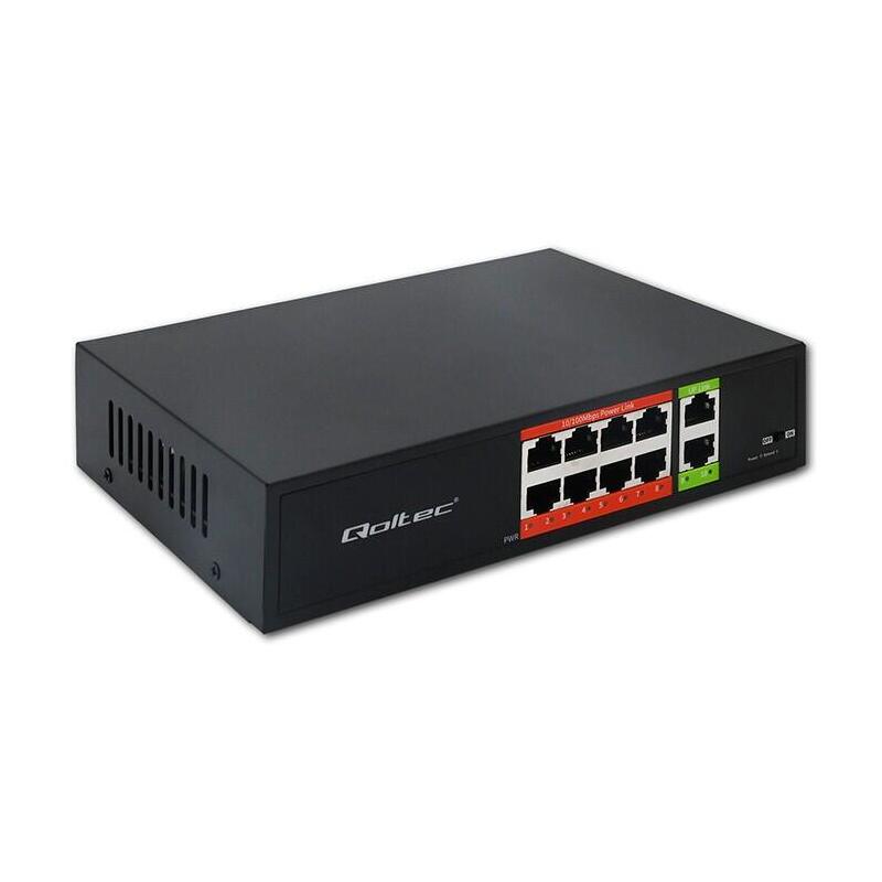 Switch Qoltec 52290 Fast Ethernet Poe  8x Rj45 Poe 2x Rj45 Uplink 120w 10 100 Mb S