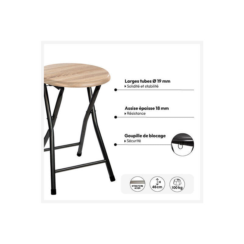 Taburete De Cocina Negro 30x30x45cm