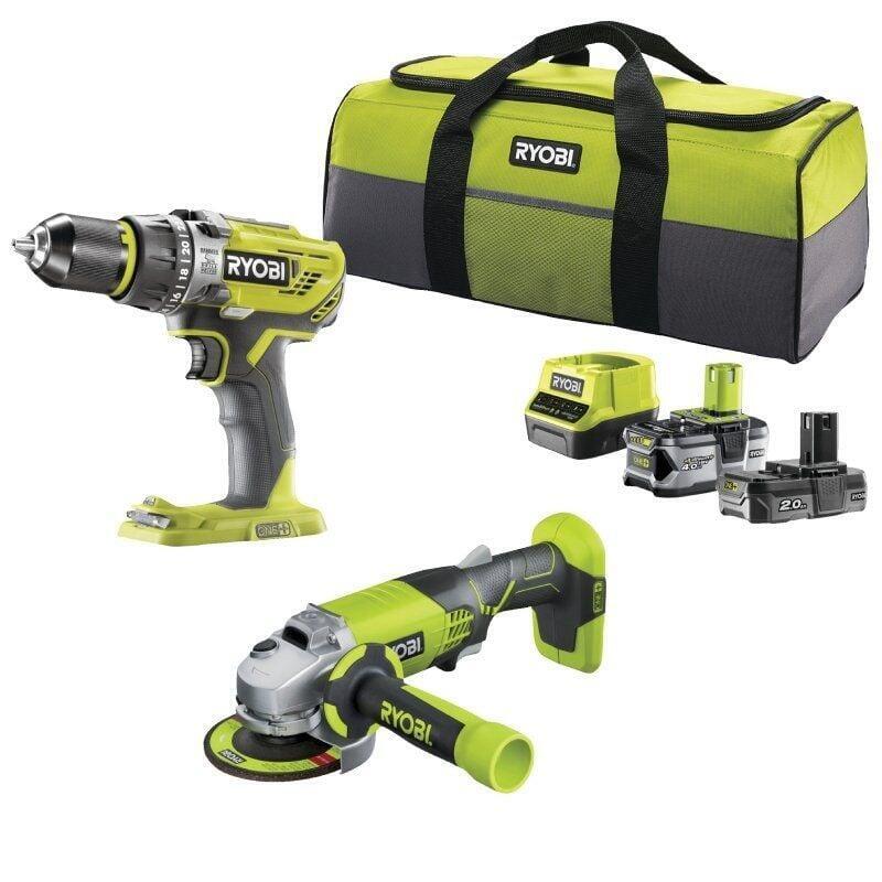 Ryobi One+ Juego De Taladro/Amoladora Angular A Batería R18pdag-242s, 18 Voltios, Juego De Herramientas Verde/Negro, Batería De Iones De Litio 2,0 Ah + 4,0 Ah, Bolsa De Herramientas 5133003842