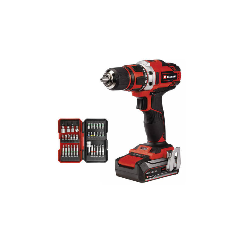 Taladro/Atornillador Einhell  Inalámbricote-Cd 18/40 Li, 18 Volt (Rojo/Negro, 1x Li-Ion-Akku 2,5ah, Mit Bit-Set 34-Teilig) 4326645