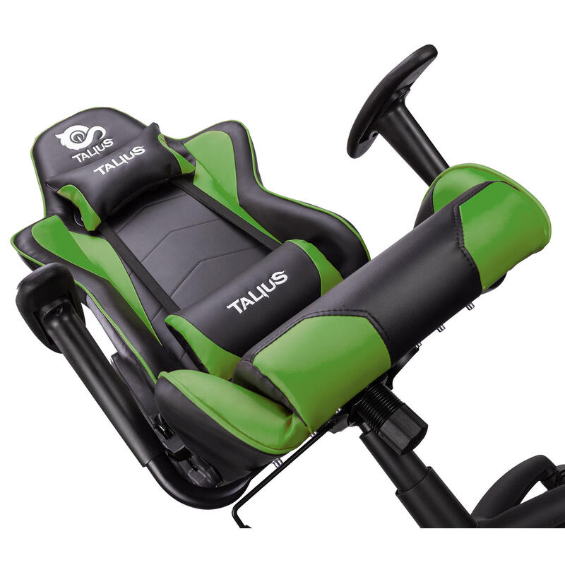 Talius Silla Gecko Gaming Negra/Verde,Brazos Fijos, Butterfly, Base Nylon, Ruedas Nylon