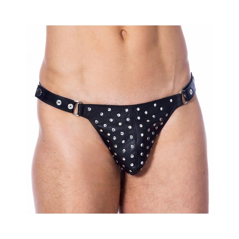 Tanga De Cuero Ajustable Con Tachuelas