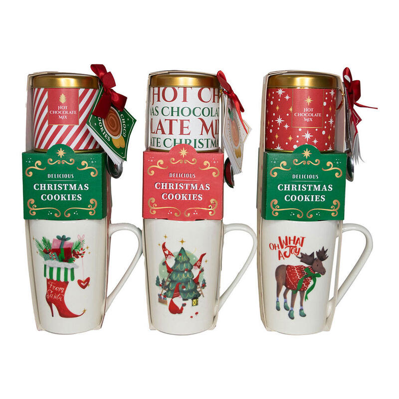 Taza De Navidad Con Galletas Y Mezcla De Chocolate Caliente. 3 Modelos Variados
