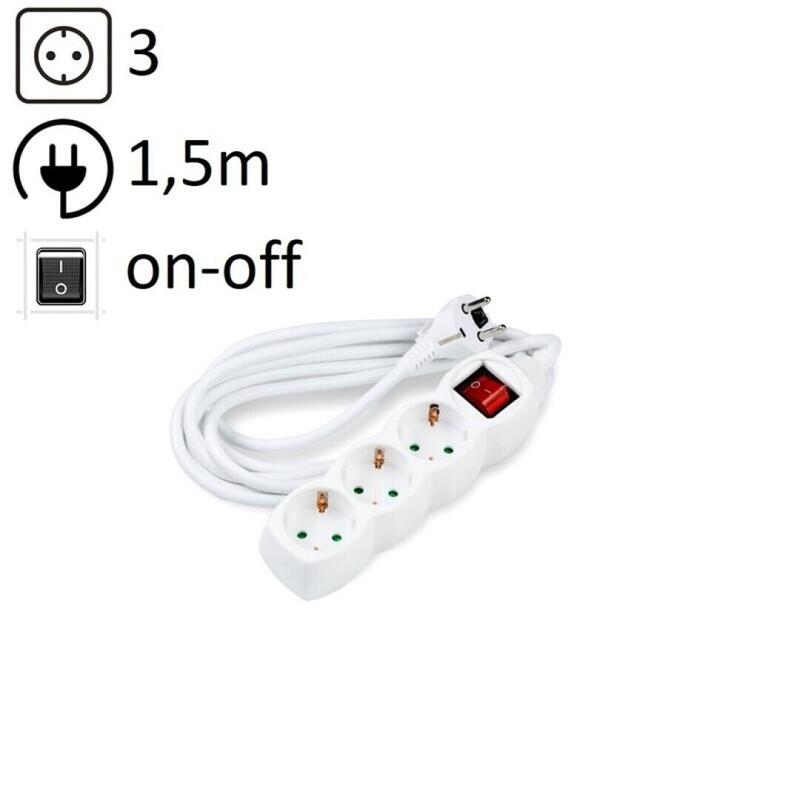 Technik Regleta De Corriente 3 Enchufes 1,5m 16a Blanco+Interruptor