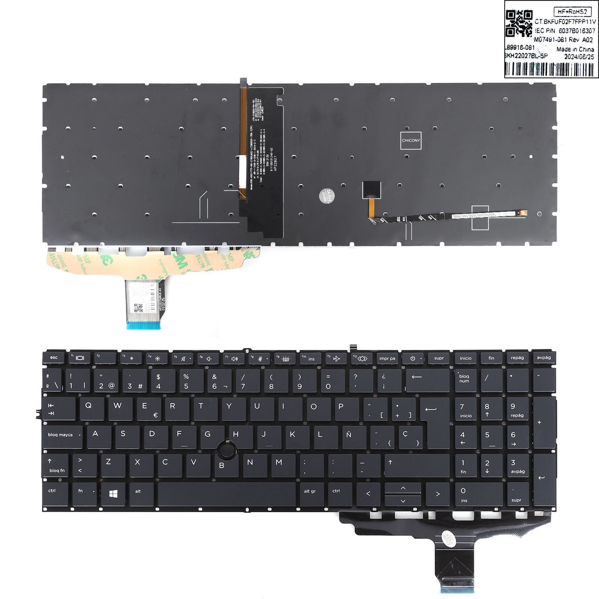 Teclado Retroiluminado Para Portátil Hp 850 G7 850 G8 855 G7 855 G8 755 G7 755 G8 12-0371C-Wz01-001 Negro