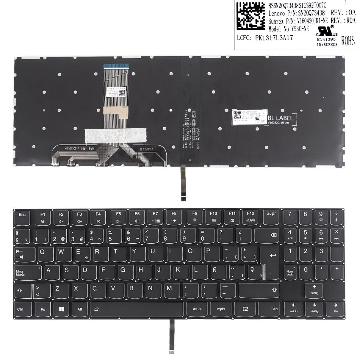 Teclado Para Portátil Lenovo Legion Y520 Y520-15Ikb R720 R720-15Ikb Retroiluminado Negro