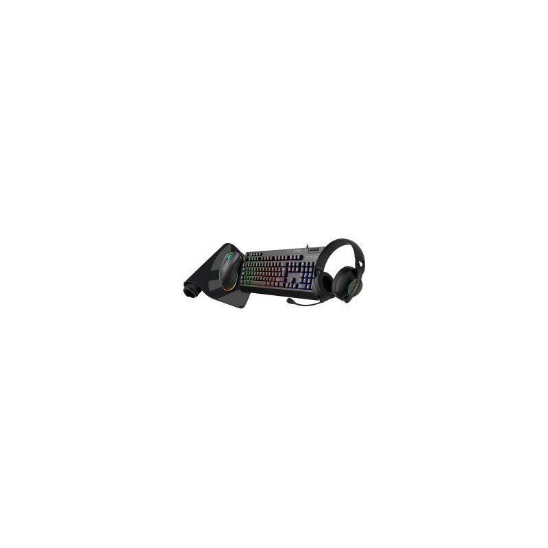 Teclado Mouse Headset Y Alfombrilla Unyka Nova 4in1 Es Rgb Membrana 7200 Dpi Negro