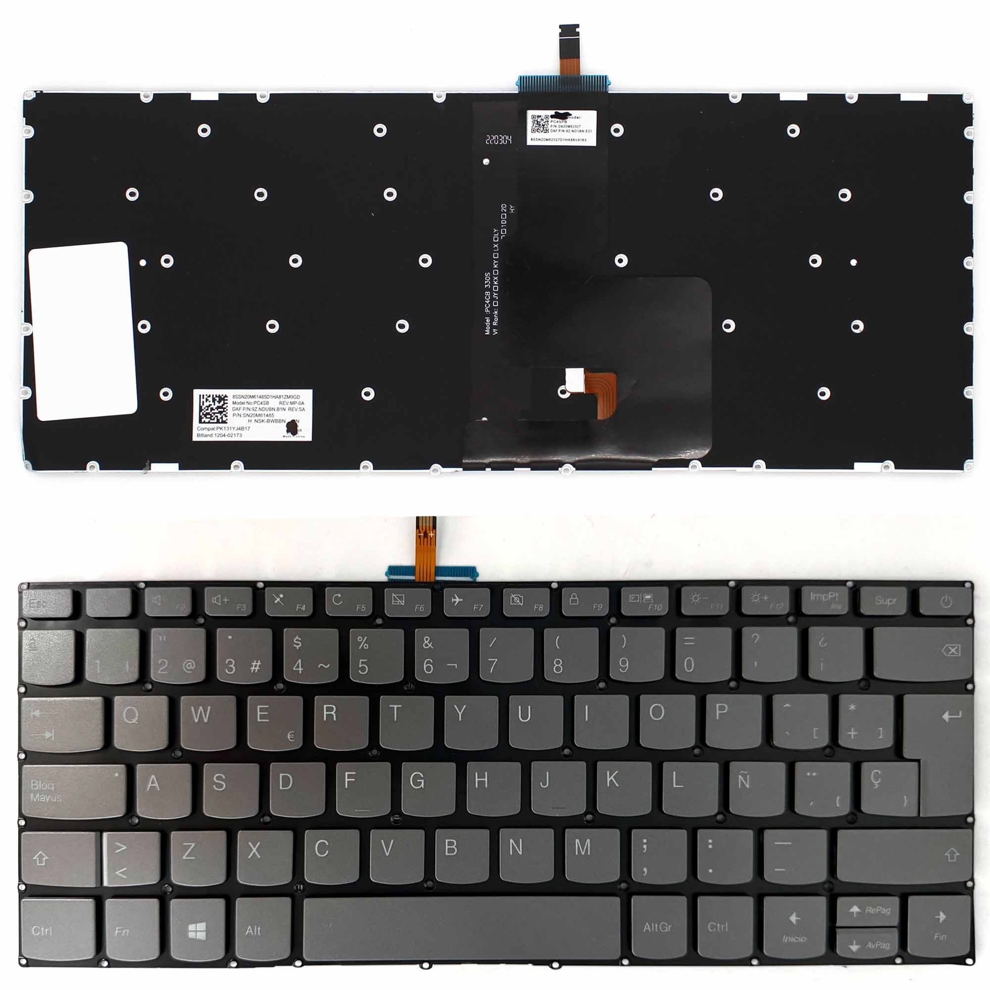 Teclado Para Portátil Lenovo Ideapad 320-14Isk 320S-14Ikb 320S-14Ikbr Gris Retroiluminado