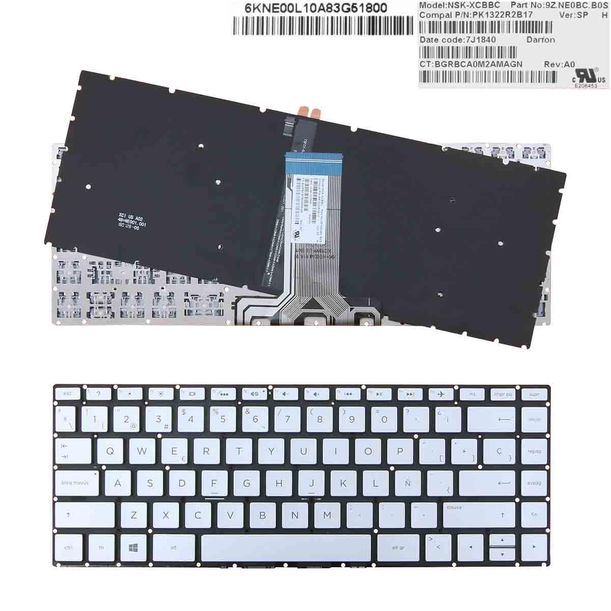 Teclado Retroiluminado Para Portátil Hp Pavilion 14-Bs 14-Bs000 14-Bs100 14-Bs500 Plata Sin Marco Intro Pequeño