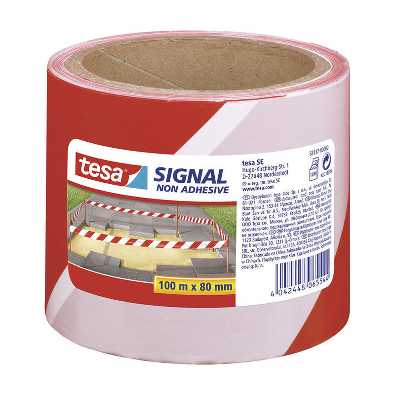 Tesa Cinta Barrera De Señal No Adhesiva 100m 80mm Rojo Blanco
