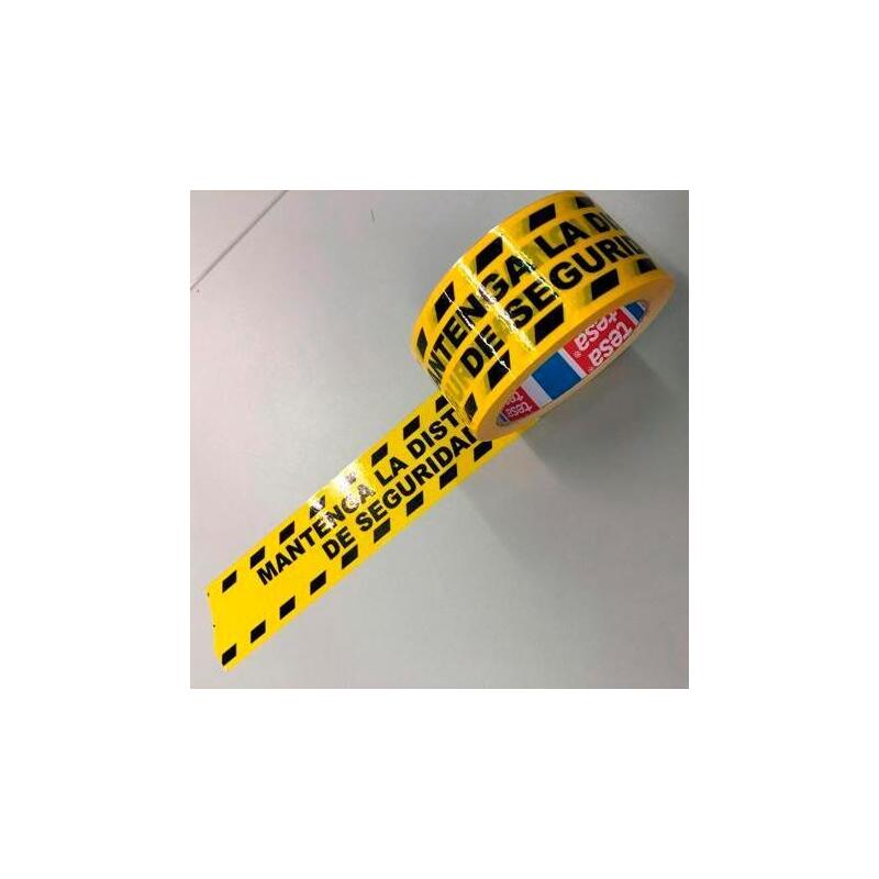 Tesa Cinta De Distanciamiento Social Adhesiva 33m X 50mm Pvc Impreso Laminado Amarillo/Negro