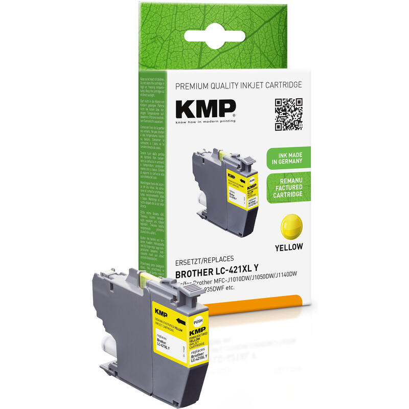 Tinta Kmp Brother Mfc-J1010dw Lc421xly Amarillo 500s. 7ml Remanufactured
