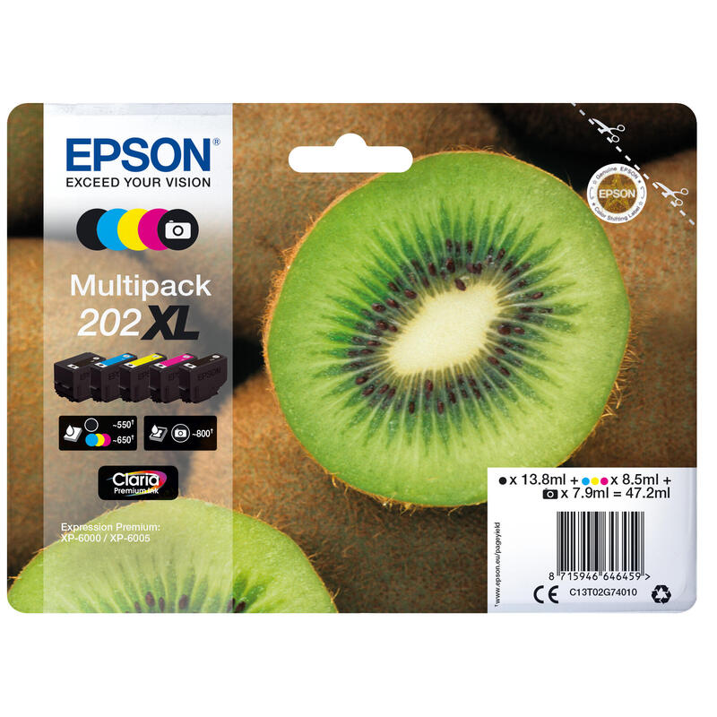Tinta Original Epson 202 Xl Alta Capacidad Multipack Negro Negro Fotográfico Amarillo Cian Magenta