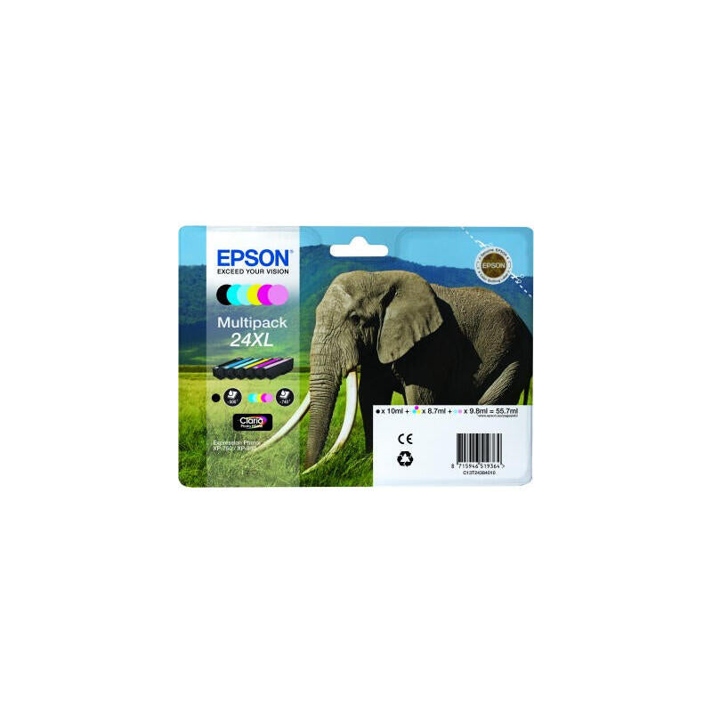 Tinta Original Epson 24 Xl Alta Capacidad Multipack Negro Cian Amarillo Magenta Cian Claro Magenta Claro