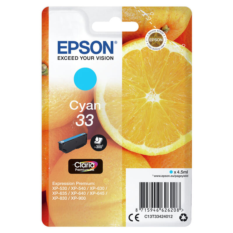 Tinta Original Epson T334240 Cian Xp350*Xp630/Xp635/Xp830/ Naranja