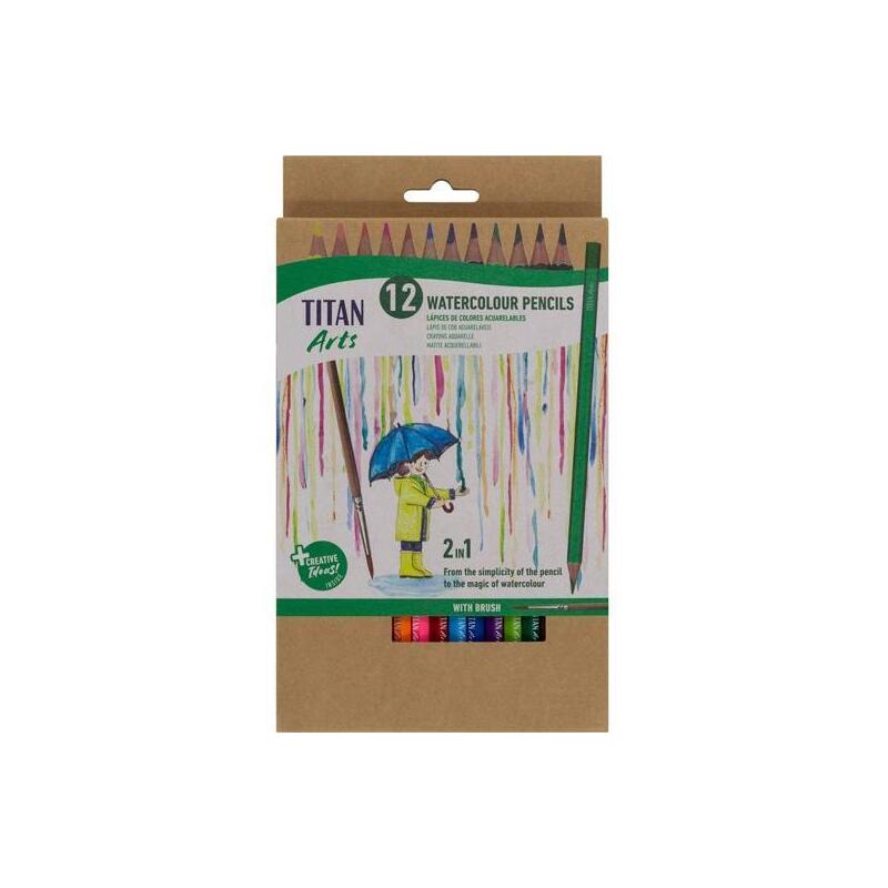 Titan Arts Lápices De Colores Acuarelables Surtidos Estuche 12 Ud + Pincel