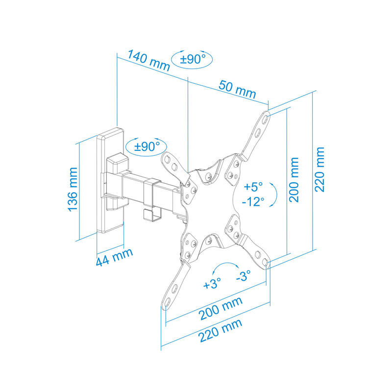 Tooq Soporte De Pared Con Brazo Para Tv De 13"-42" - Giratorio E Inclinable - Gestion De Cables - Peso Max 20kg - Vesa