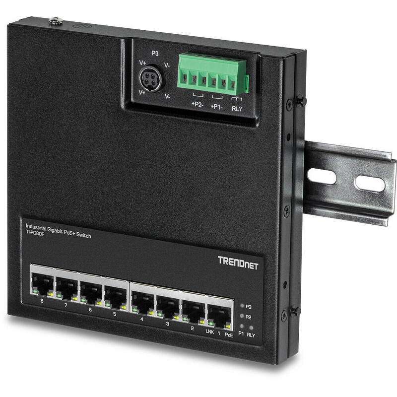 Trendnet 8-Port Indumrial Gigabit Poe+ Wallmount Front Acc.