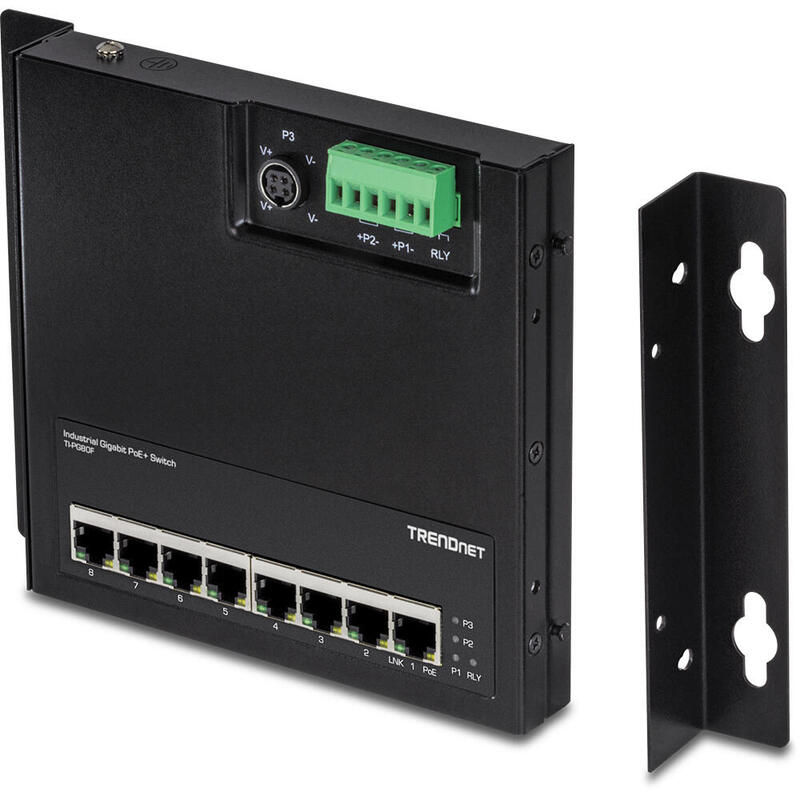 Trendnet 8-Port Indumrial Gigabit Poe+ Wallmount Front Acc.